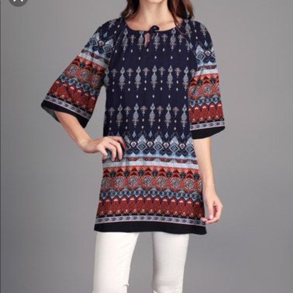 Tops - Blue and Paisley Tunic with tie neckline